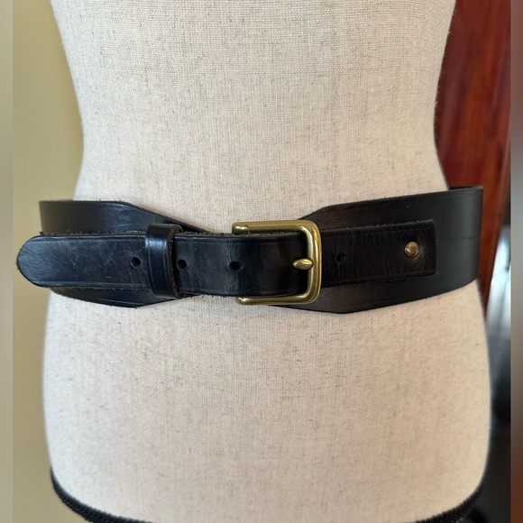 J. Crew | Black Italian Leather Corset-Style Dress Belt, Solid Brass Buckle, M - Picture 1 of 10